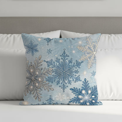 Festive Blue Snowflake Design Decorative Pillow Cover