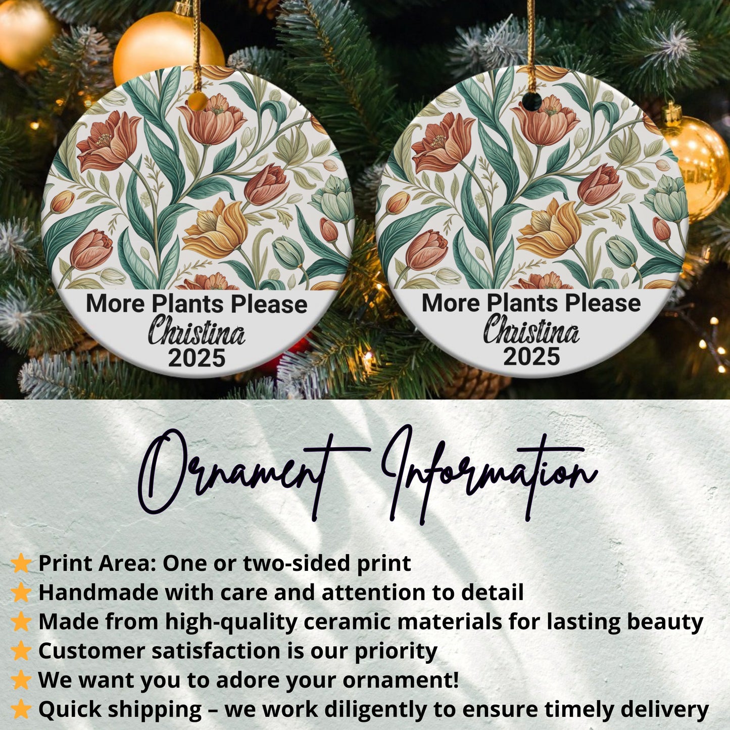 Personalized Floral Themed Holiday Ornament product