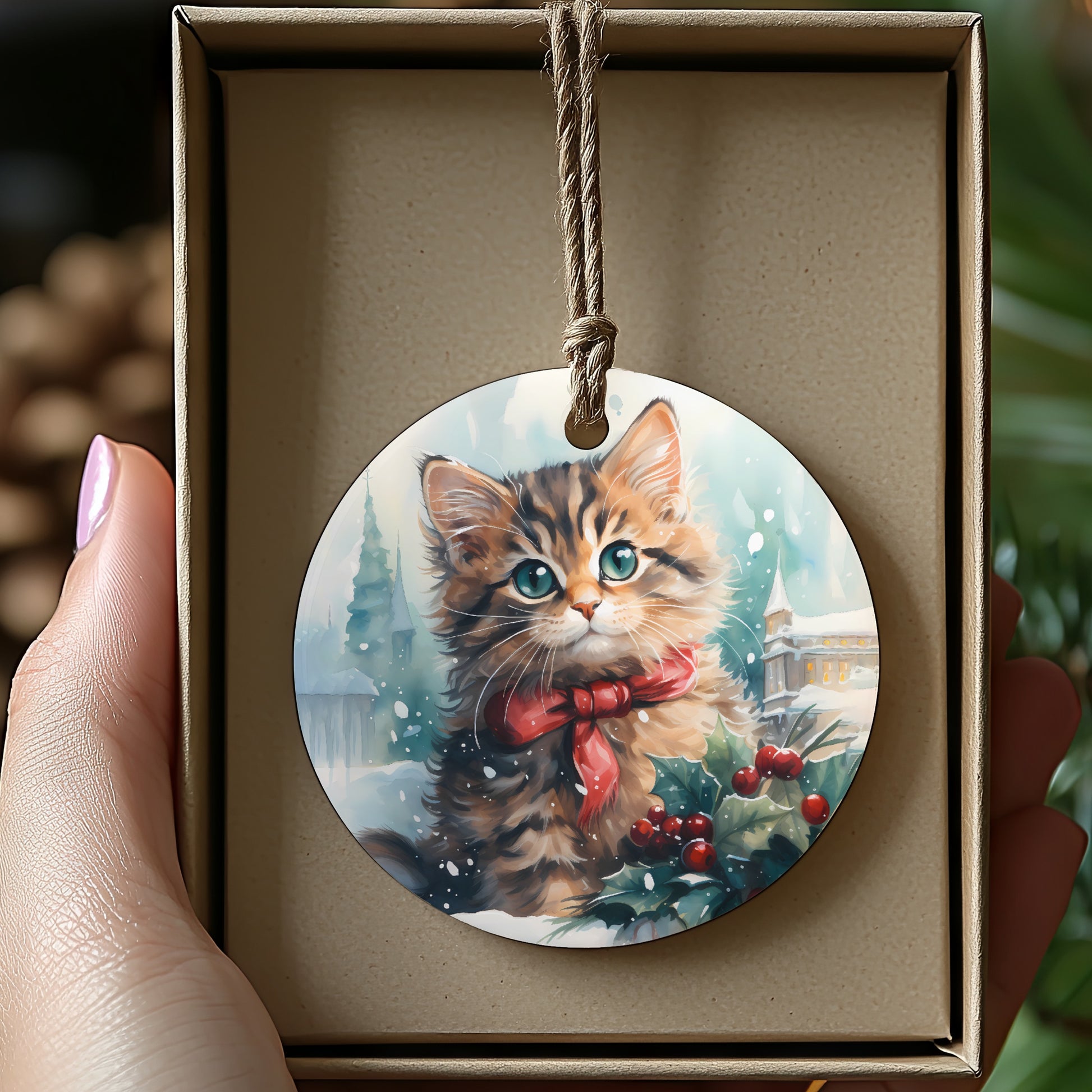 Cute Festive Kitten Christmas Ornament product
