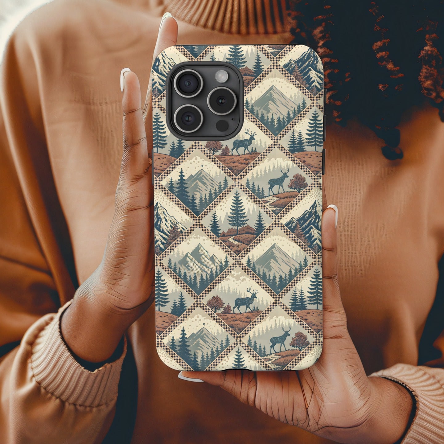 Rustic Mountain Forest Deer Pattern With Custom Name Custom Phone Case - Walk Greener