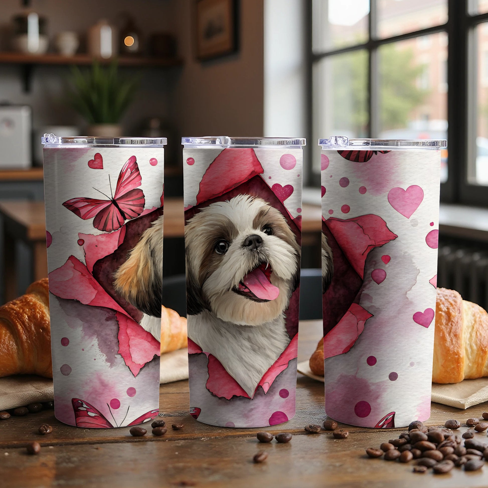Adorable Shih Tzu Dog and Butterfly Tumbler Cup