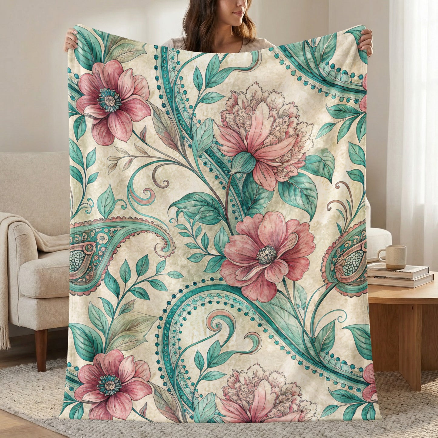 Elegant Floral Paisleys and Blooms Artistic Velveteen Plush Blankets - Walk Greener