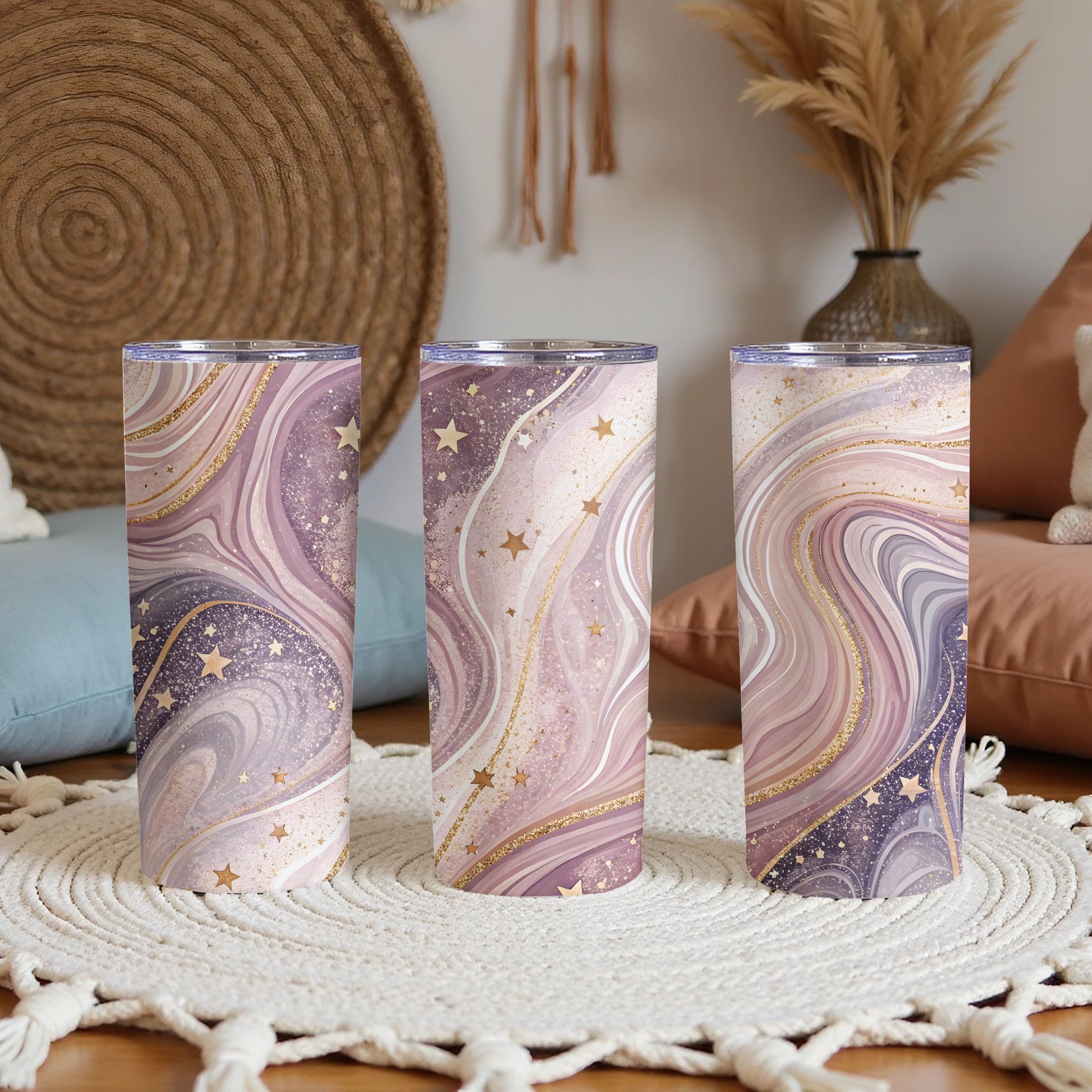 Elegant Starry Swirl Pattern Insulated Tumbler Set