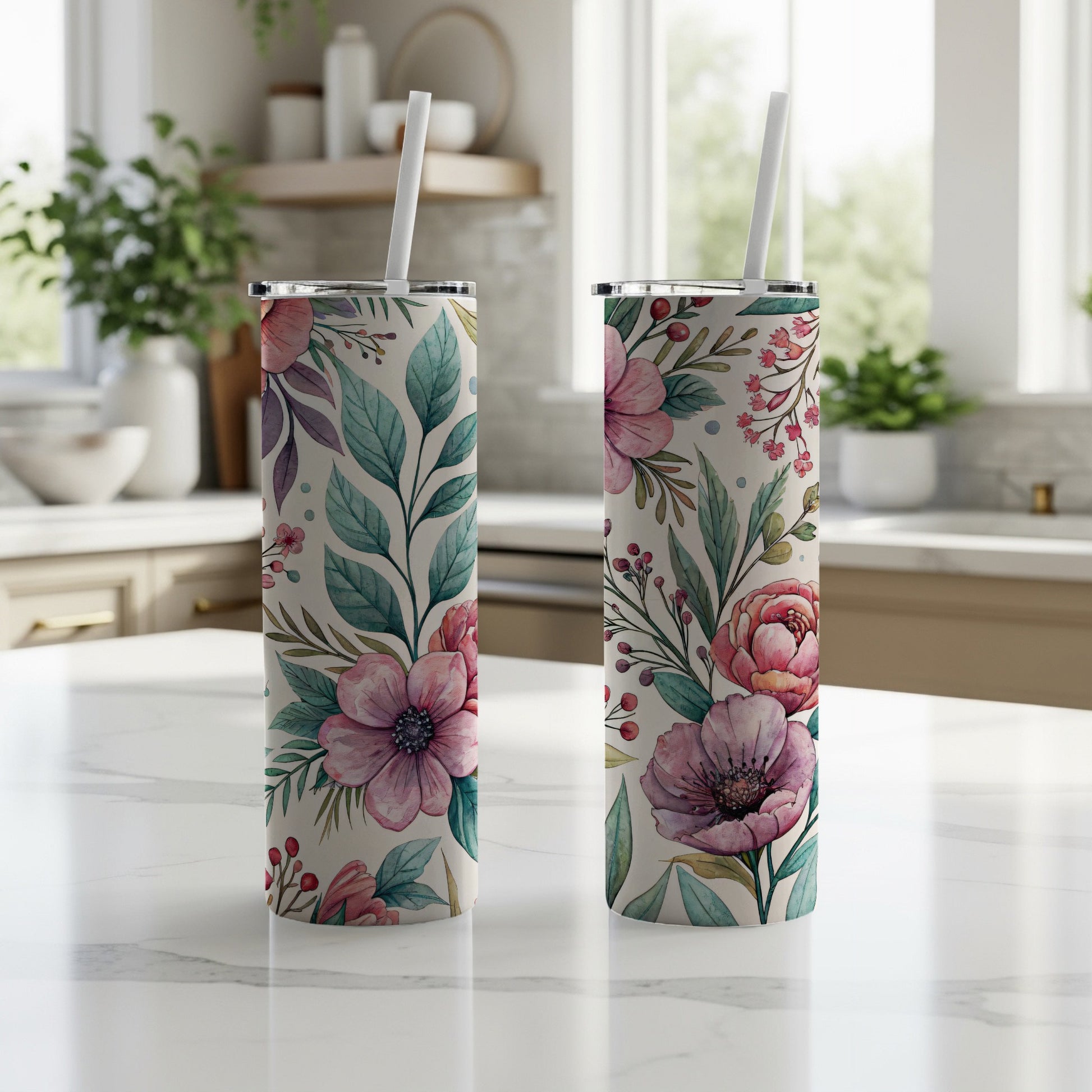 Beautiful Flowers with Leaves Pattern Perfect for 20 oz Skinny - Walk Greener