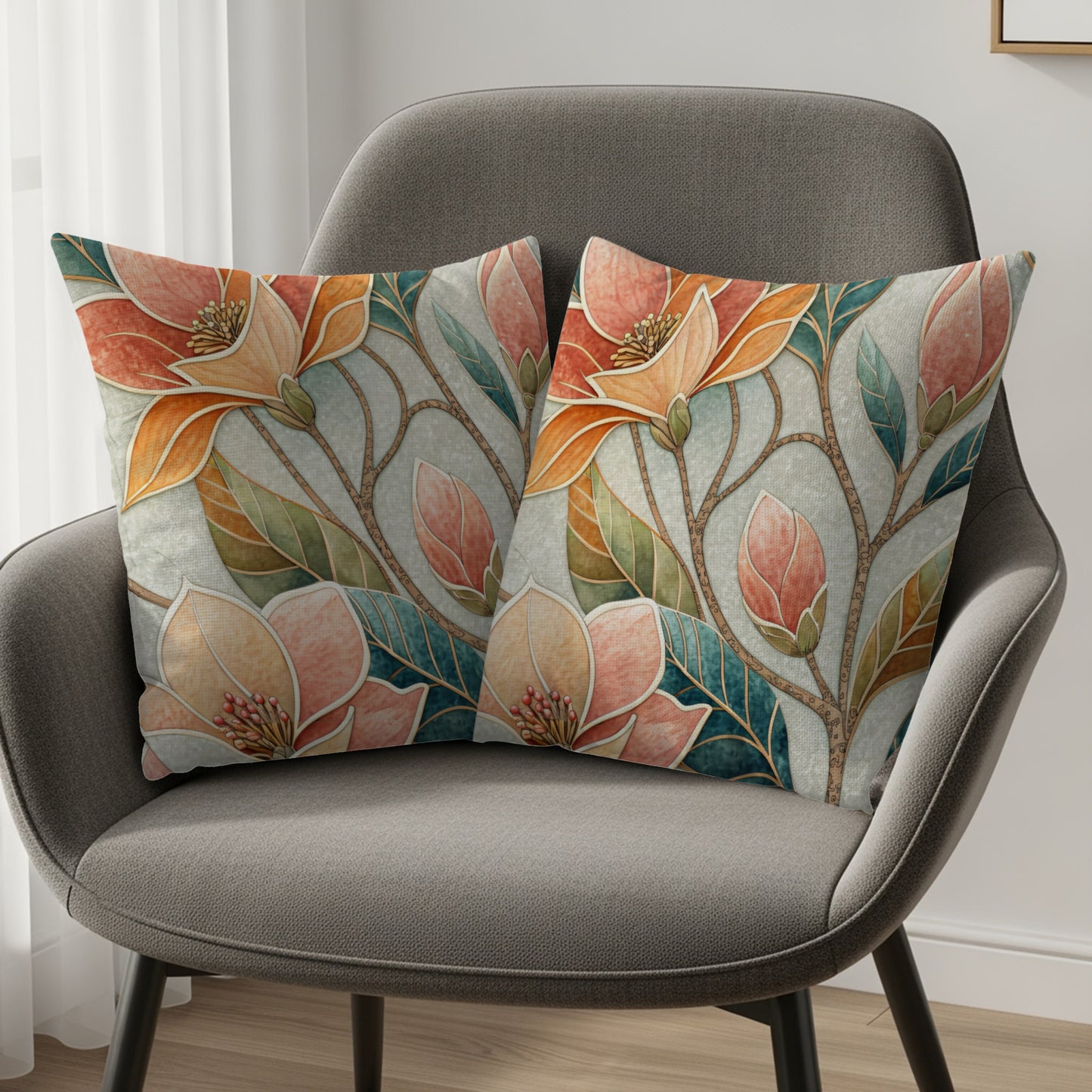 Colorful Botanical Flower Design Throw Pillow Set