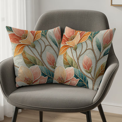 Colorful Botanical Flower Design Throw Pillow Set