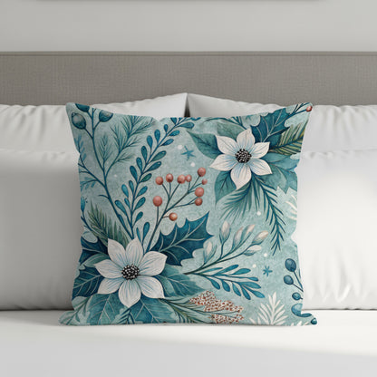 Festive Winter Floral Pattern Decorative Pillow Cover