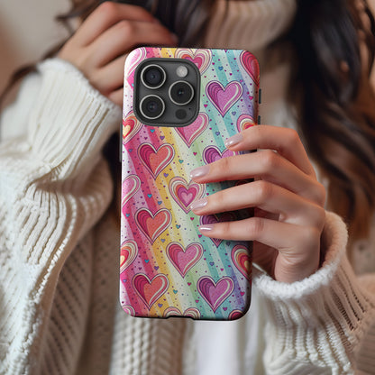 Vibrant Heart Patterned Rainbow Case for Smartphones