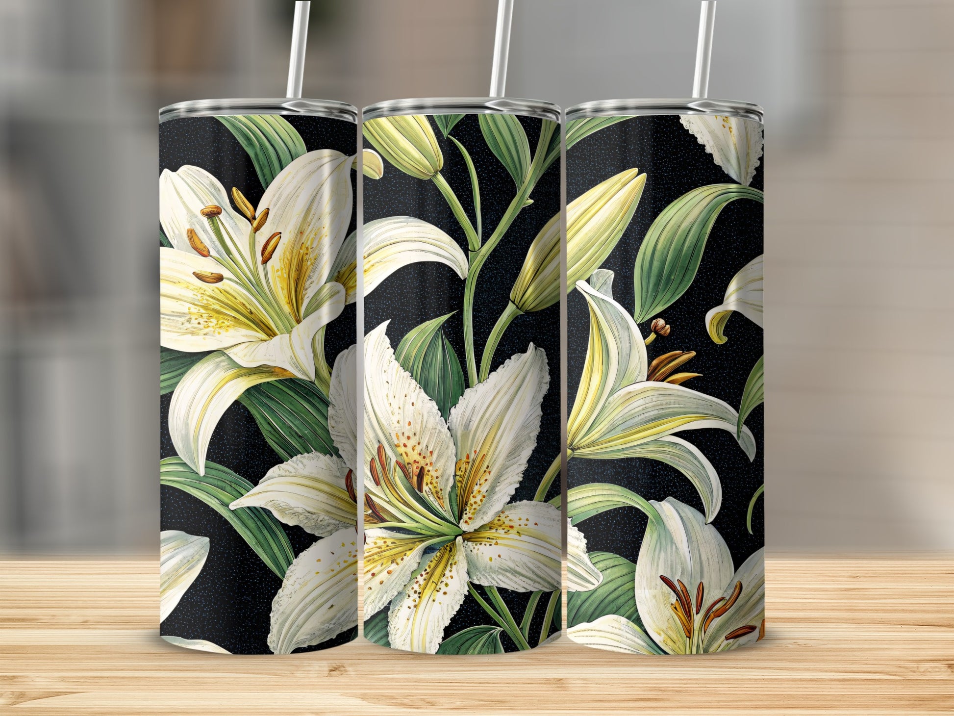 Elegant White Lilies Floral Pattern Design for Spring Tumblers - Walk Greener