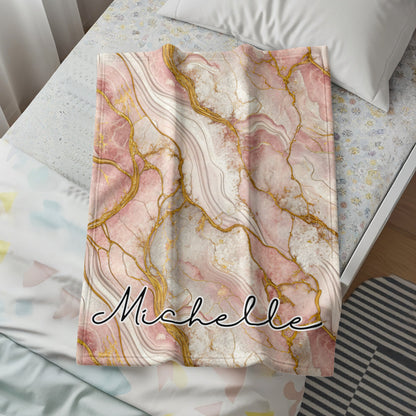 Pink Gold Marble Effect Custom Name Blanket Personalized - Walk Greener