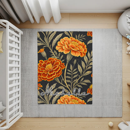 Floral Pattern Rug with Custom Name Design Michelle