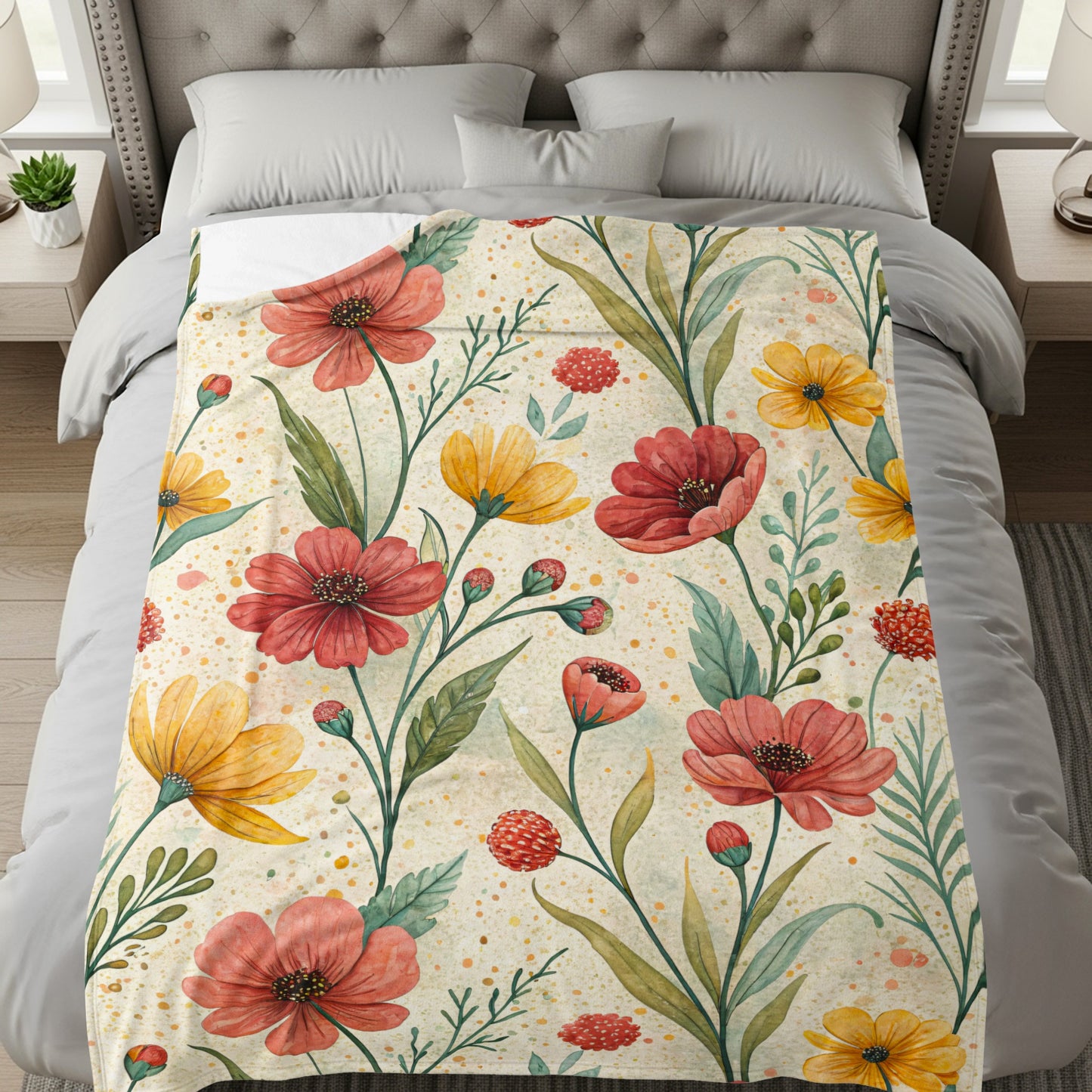 Watercolor Floral Pattern of Red and Yellow Flowers - Walk Greener