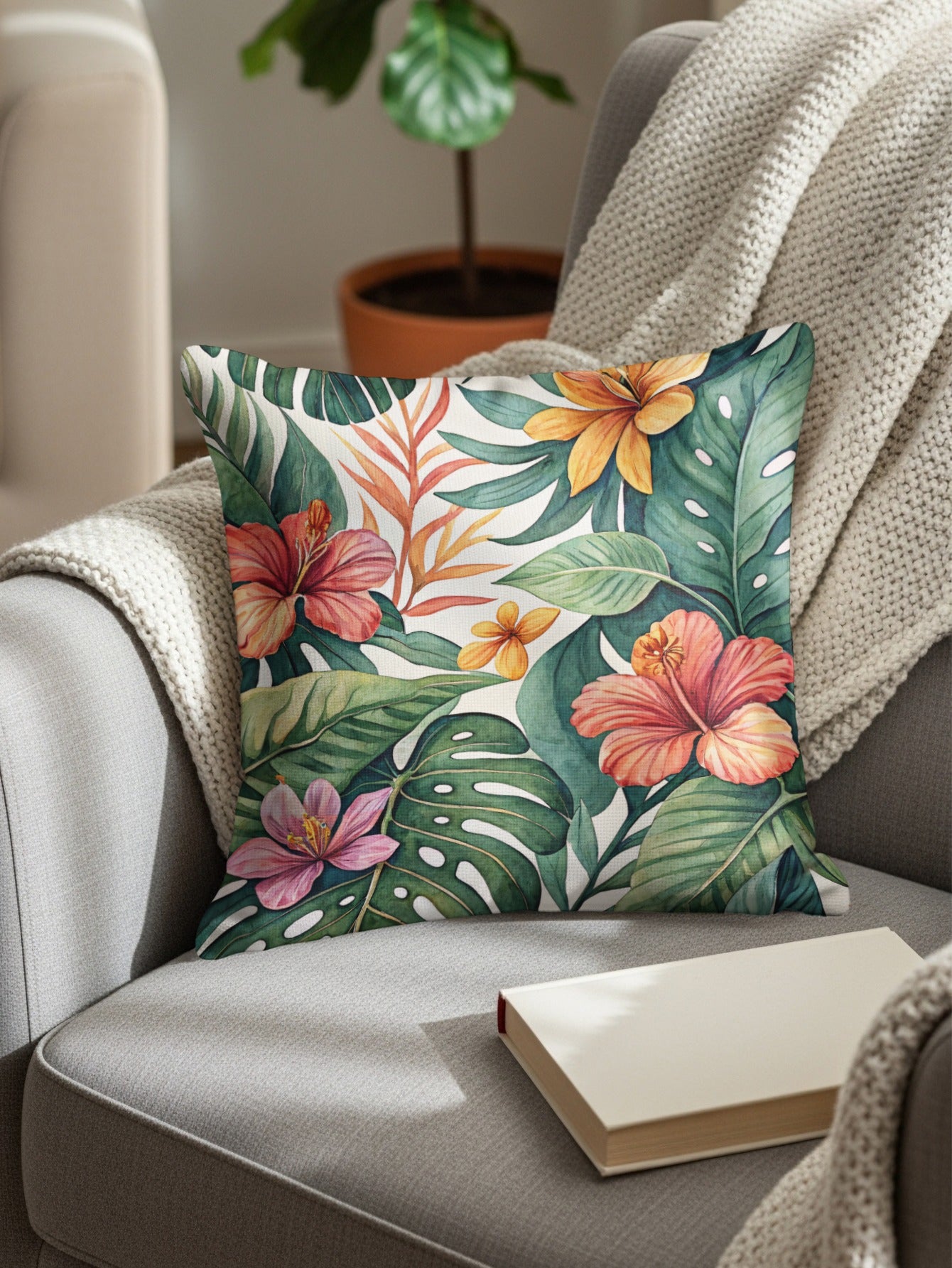 Tropical Watercolor Pattern With Hibiscus Pillows & Pillow Cases - Walk Greener