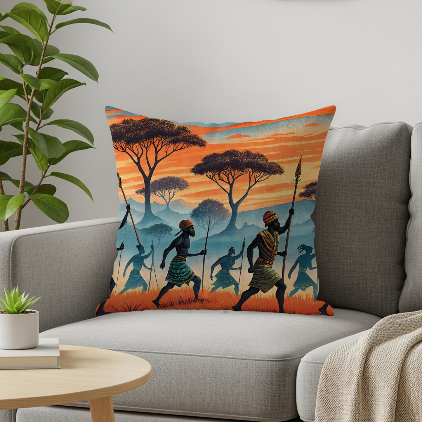 Sunset Serenity African Warriors Throw Pillow Decor