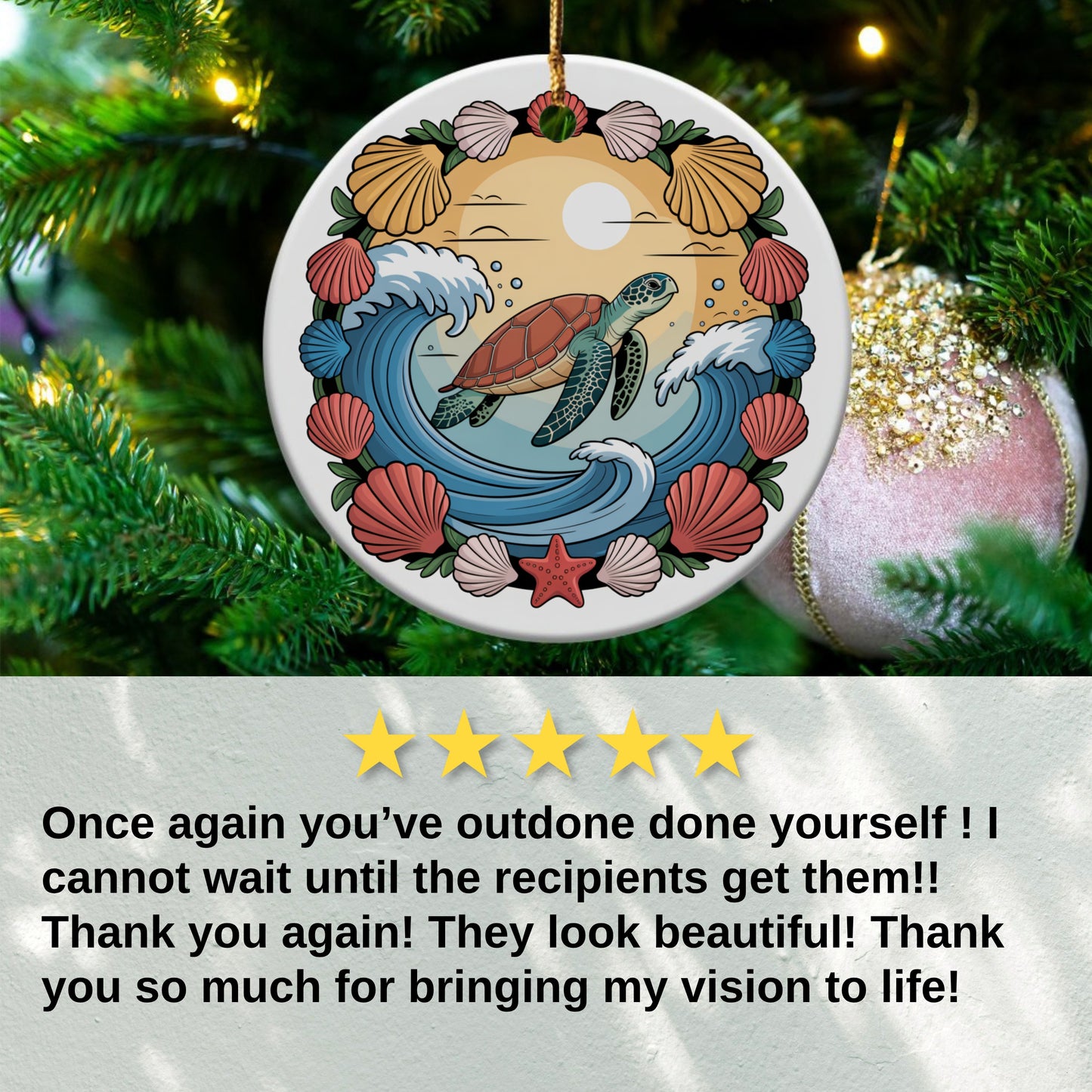 Turtle and Shells Ocean Scene Holiday Ornament product