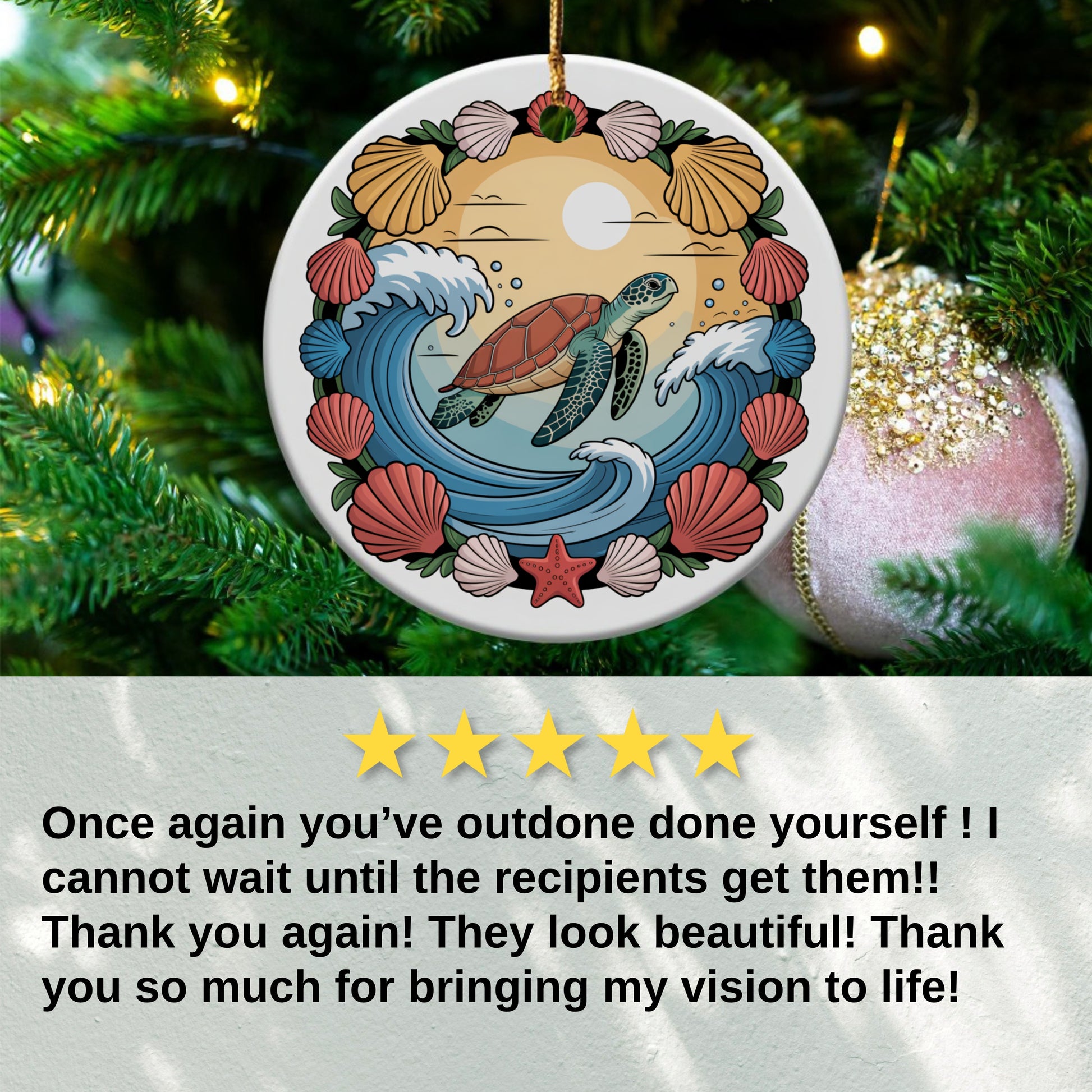 Turtle and Shells Ocean Scene Holiday Ornament product