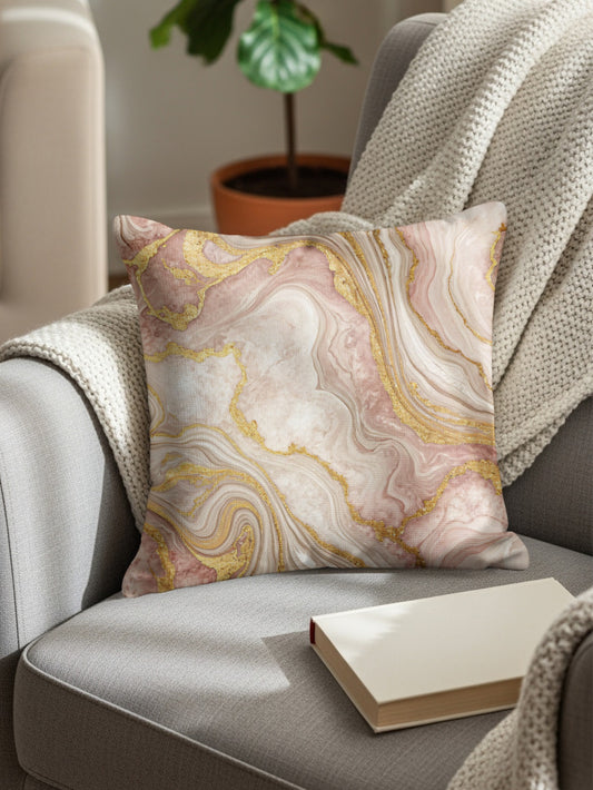Marble Pastel and Gold Accent Throw Pillow