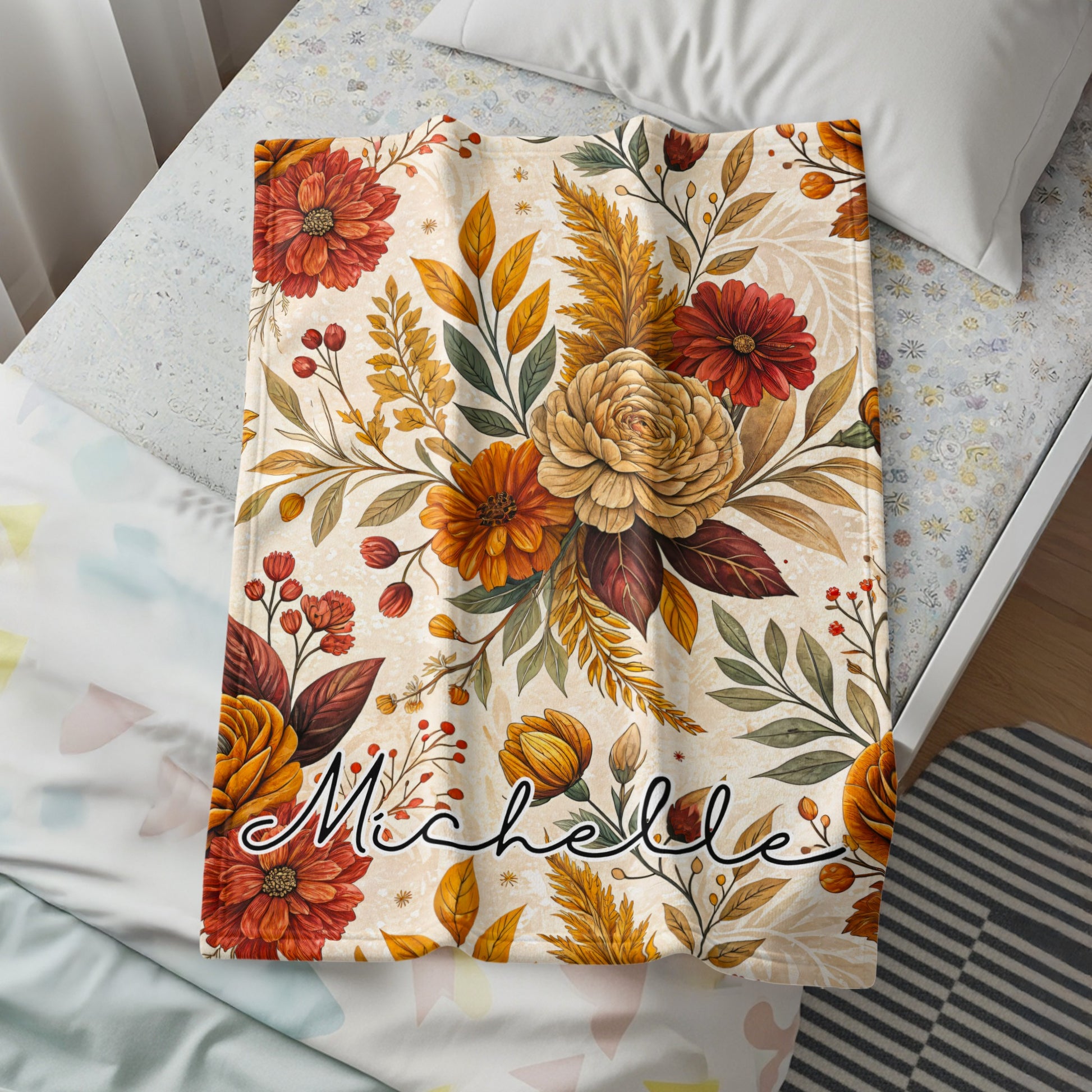 Personalized Floral Name Design Blanket for Home Decor