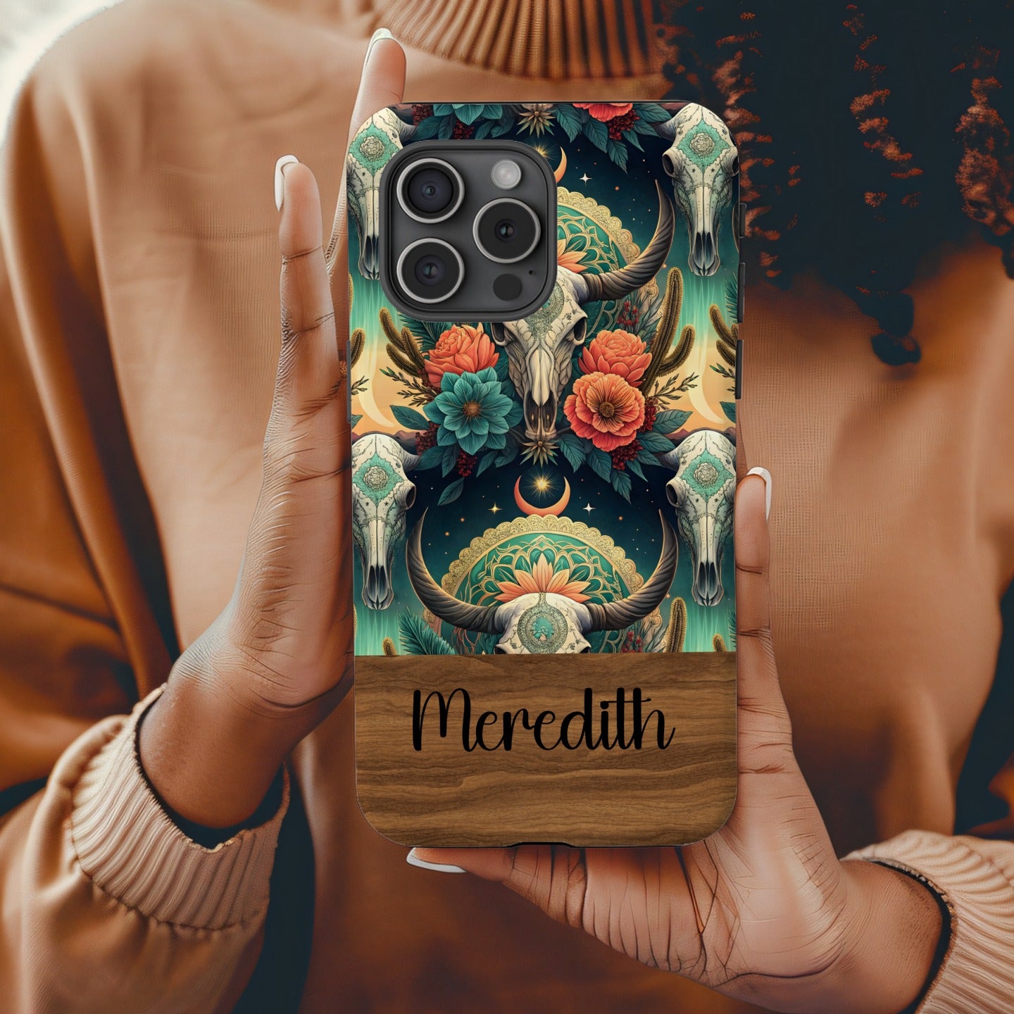 Personalized Boho Floral and Skull Custom Phone Case
