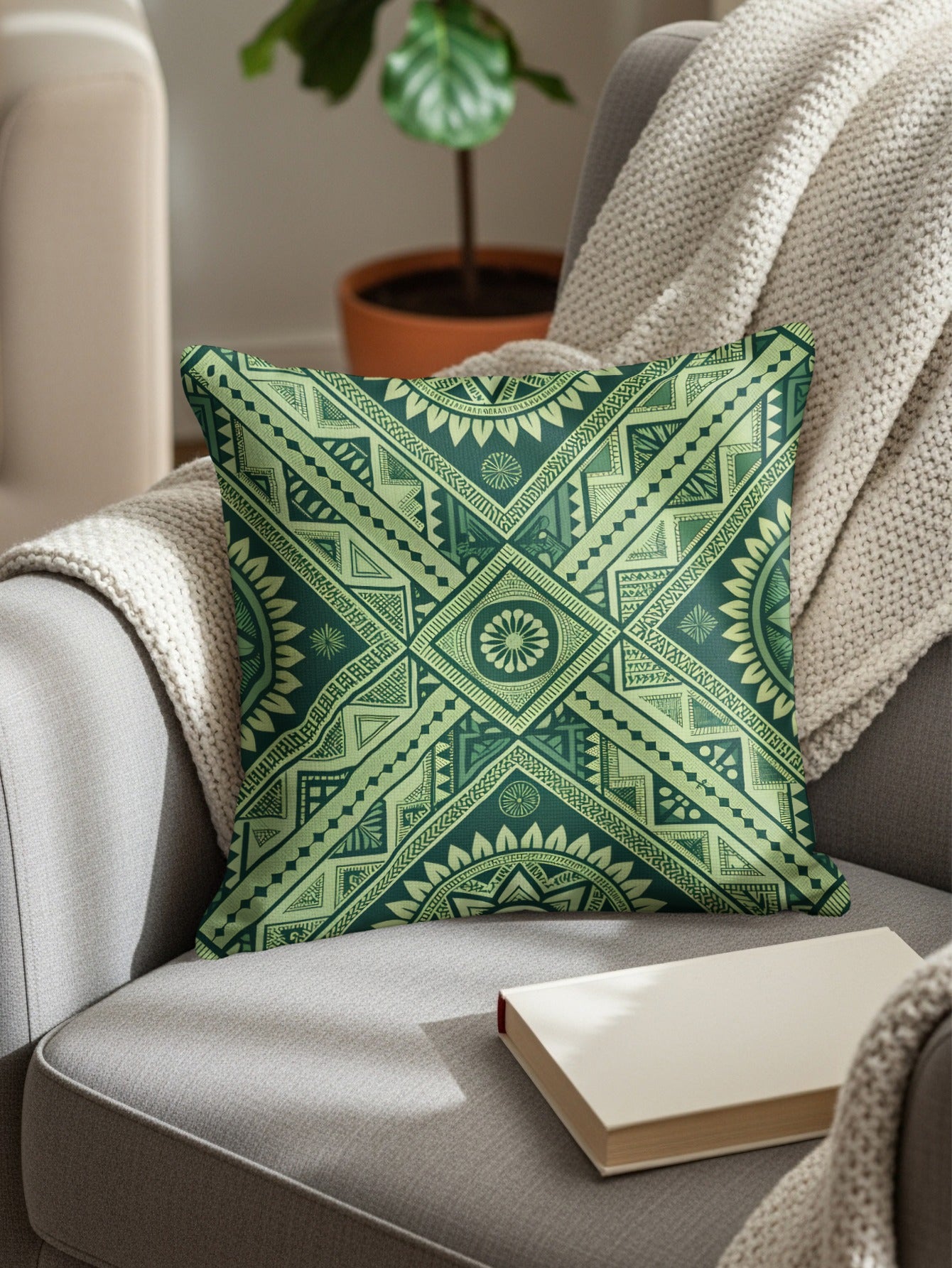 Intricate Green Tribal Geometric Pattern Pillows & Pillow Cases - Walk Greener