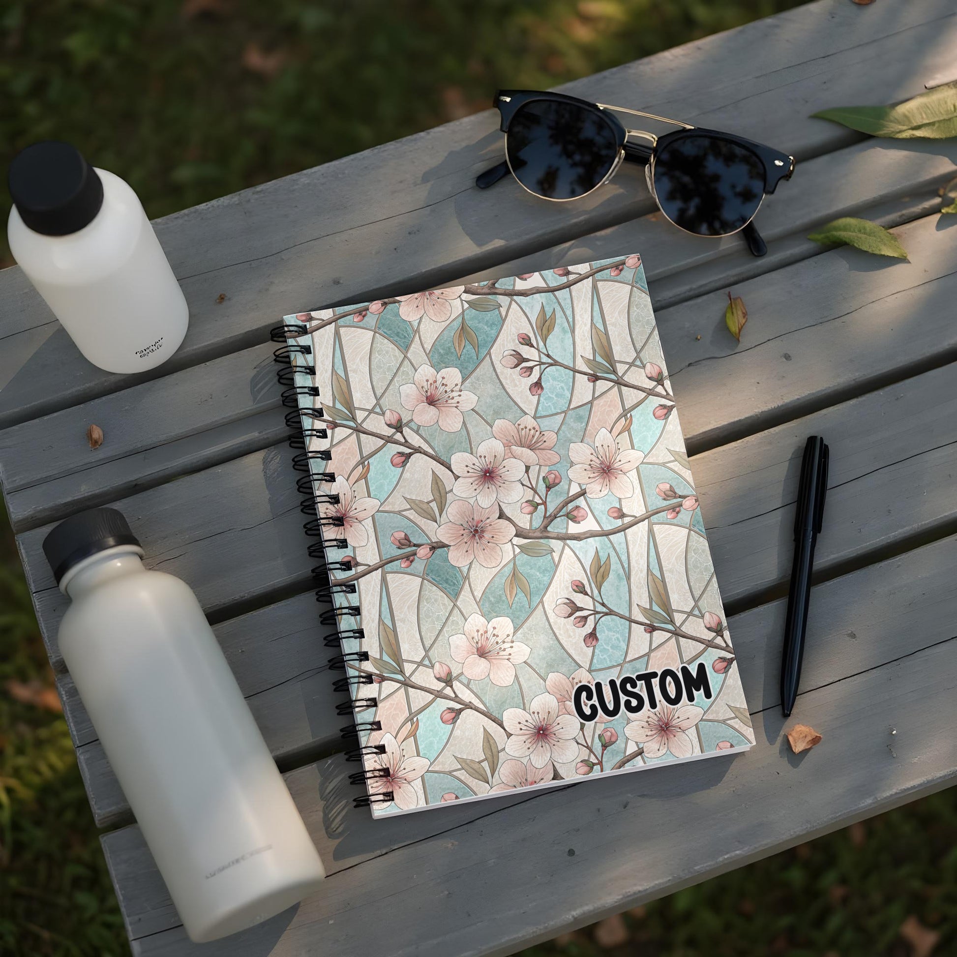 Custom Floral Design Spiral Notebook with Cherry Blossoms