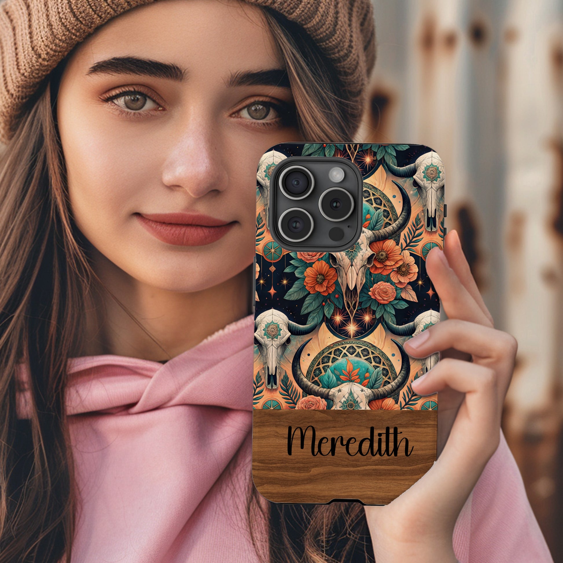 Ornate Bull Skull Floral Pattern Custom Phone Case - Walk Greener