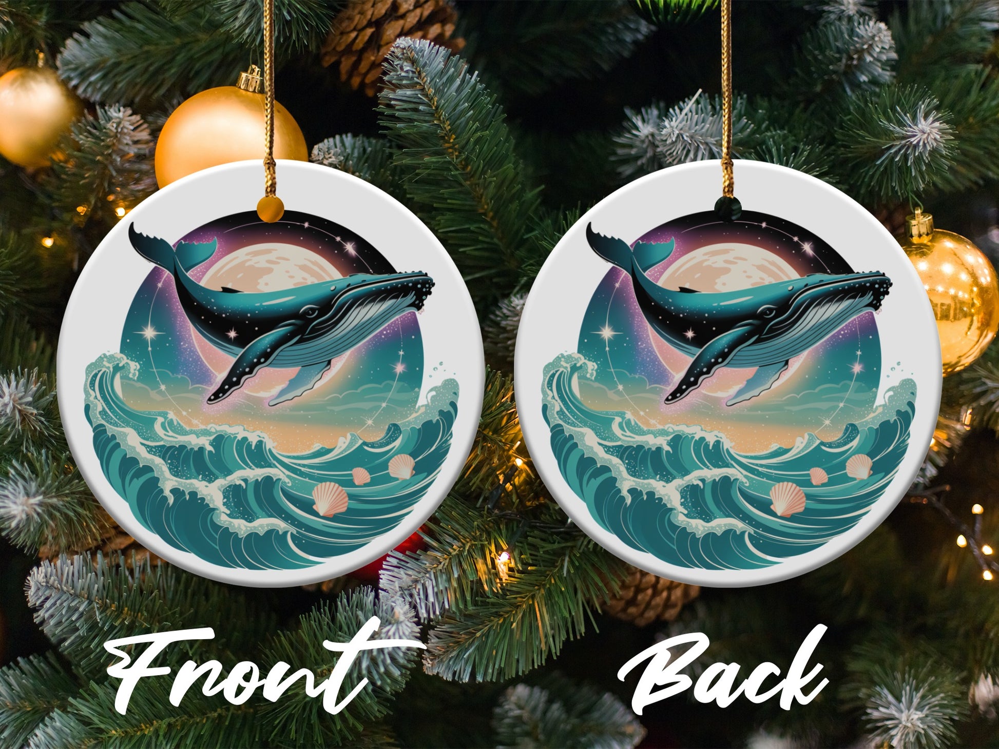 Majestic Whale And Moon Ceramic Ornament product