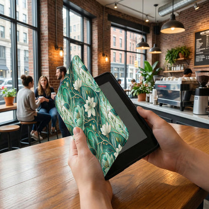 Green Floral Tablet Cover with Leafy Design