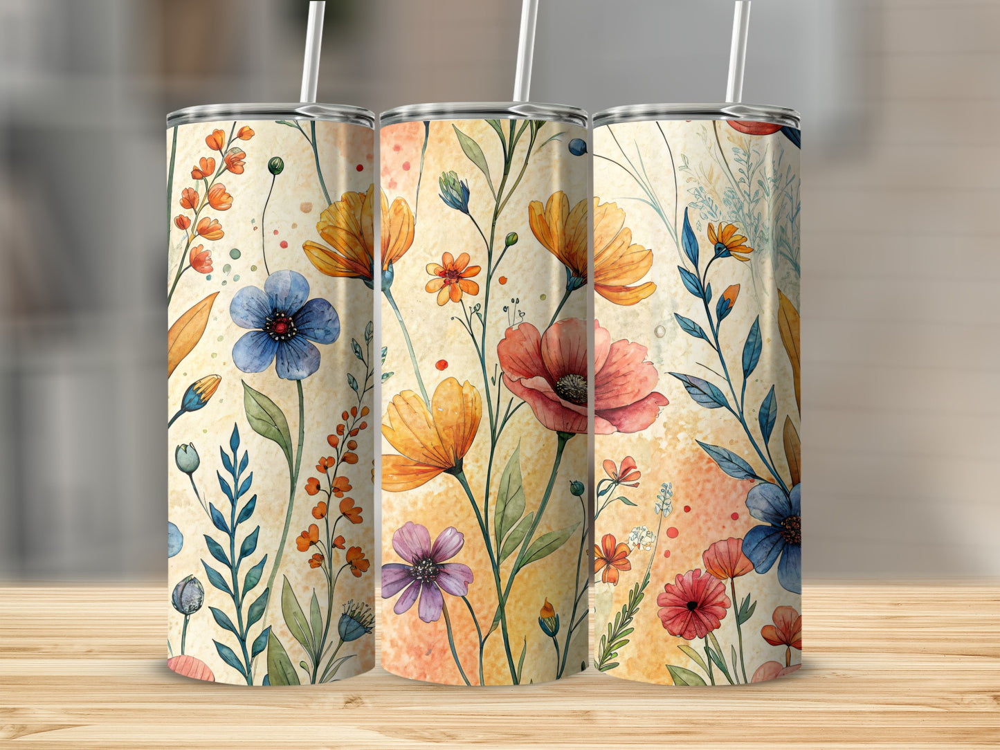 Watercolor Floral Design Colorful Flowers 20 oz Skinny Tumbler - Walk Greener
