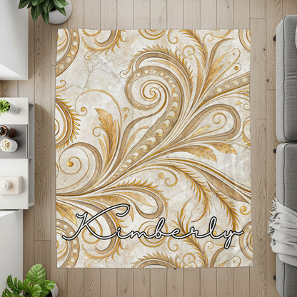 Personalized Elegant Floral Swirl Pattern Name Rug