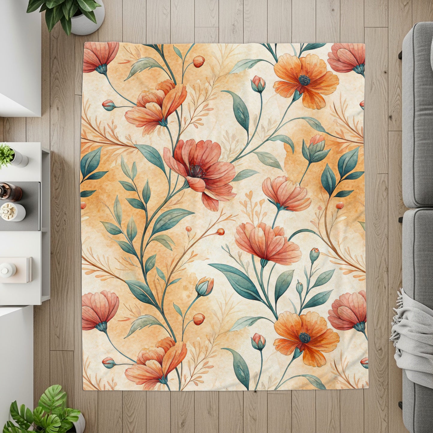 Elegant Orange Flowers Buds With Green Leaves Pattern - Walk Greener