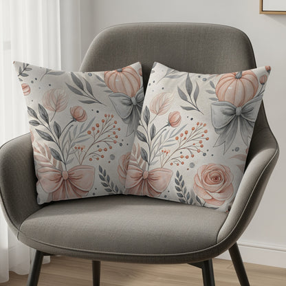 Elegant Floral Pattern Throw Pillow Set with Bows