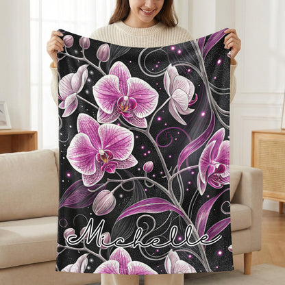 Custom Name Orchids Design Personalized Blanket