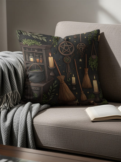 Vintage Witchcraft Themed Decorative Cushion Cover