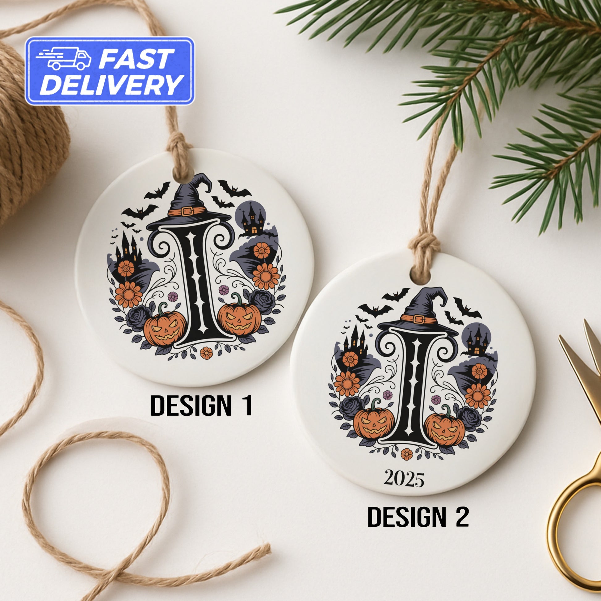 Personalized Halloween Witch Initial Ornament product