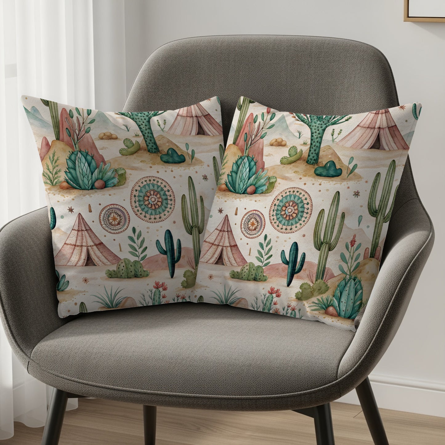 Boho Desert Theme Accent Throw Pillow Set for Home Decor