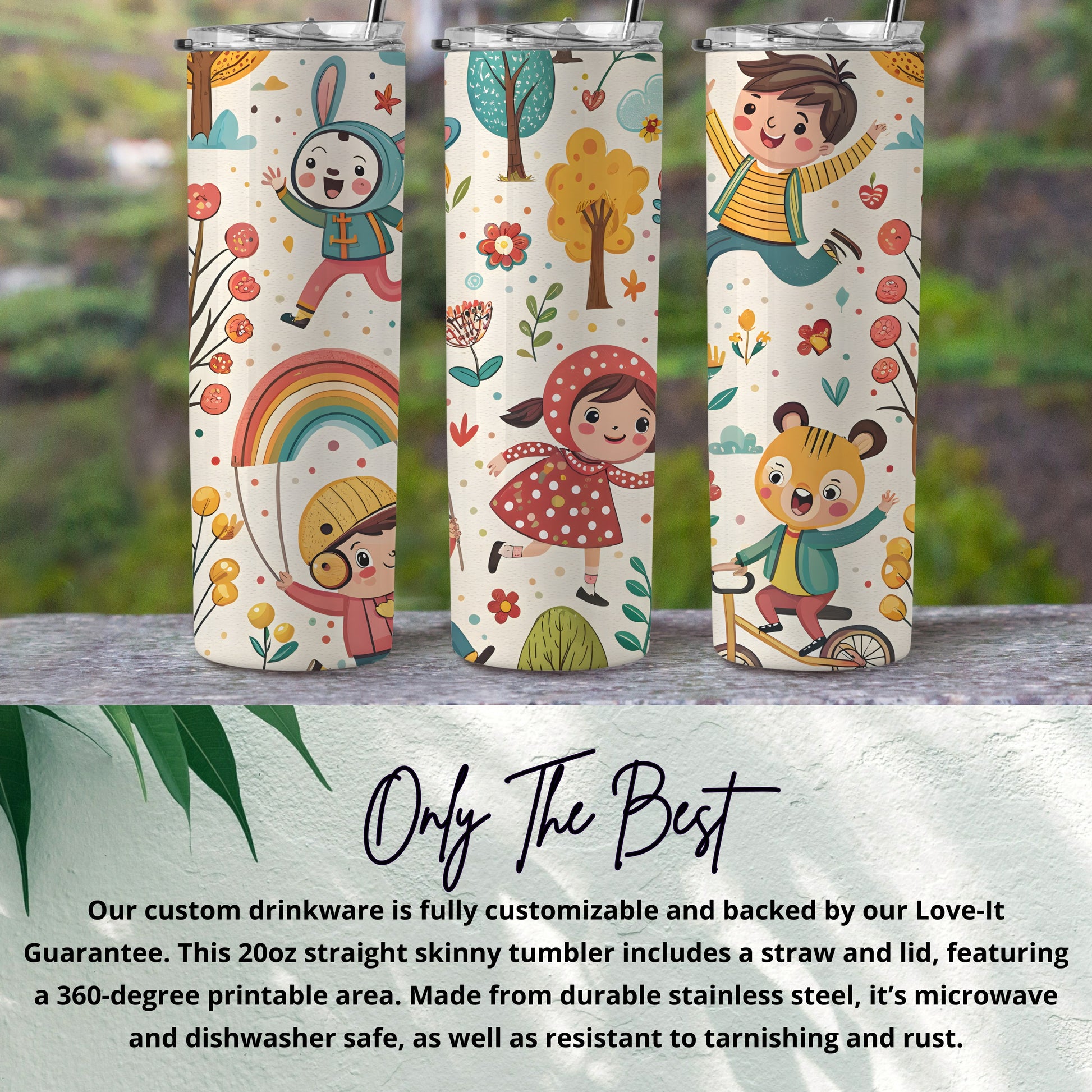 Cute Childrens Design 20oz Skinny Tumbler Without Handle