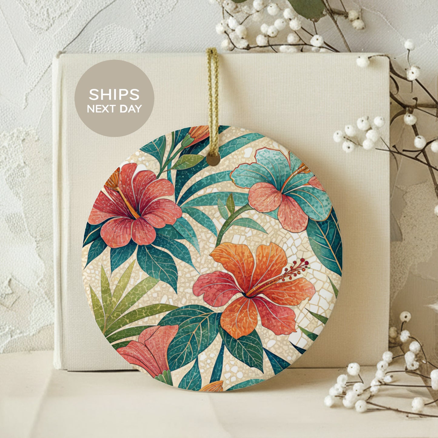 Tropical Hibiscus Flower Design Hanging Ornament Decor