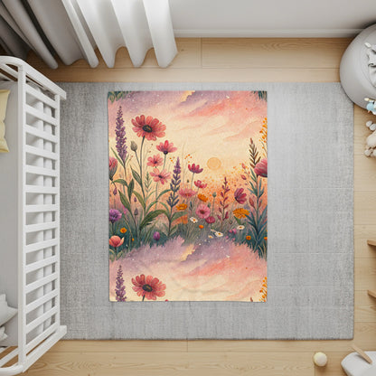 Watercolor Wildflower Meadow at Sunset Floral Artwork - Walk Greener