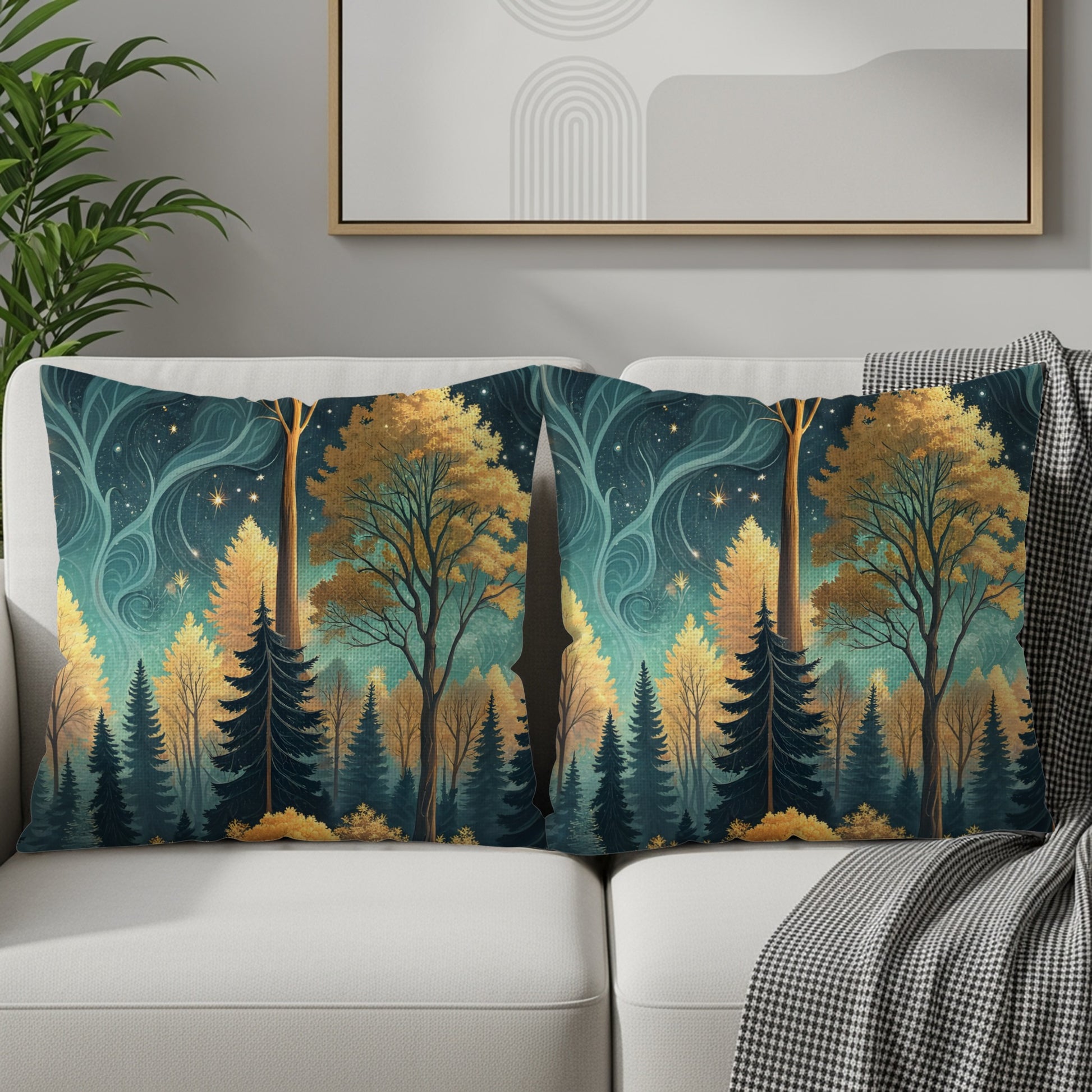 Enchanting Forest Landscape Throw Pillow Set