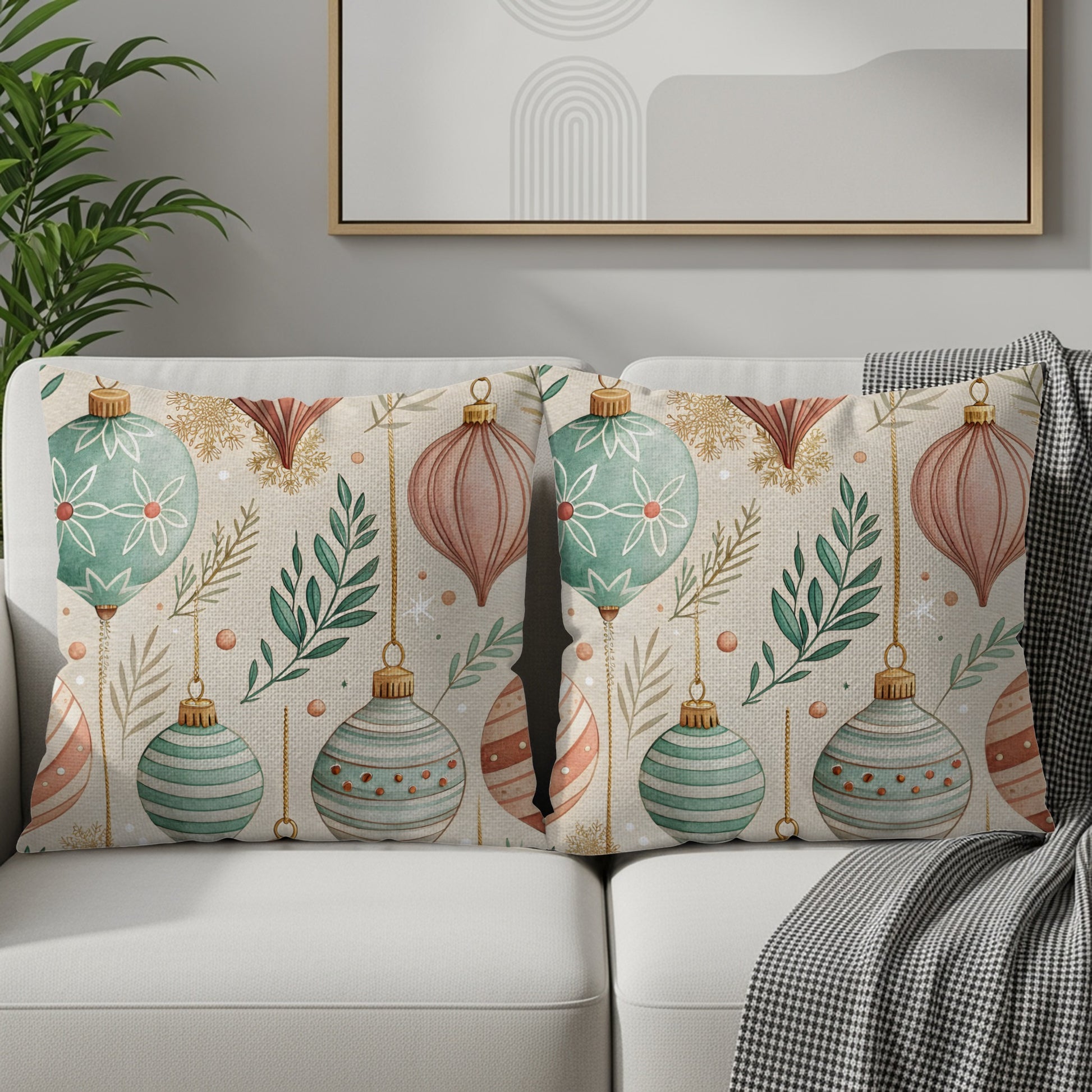 Festive Christmas Watercolor Art Design Throw Pillows - Walk Greener