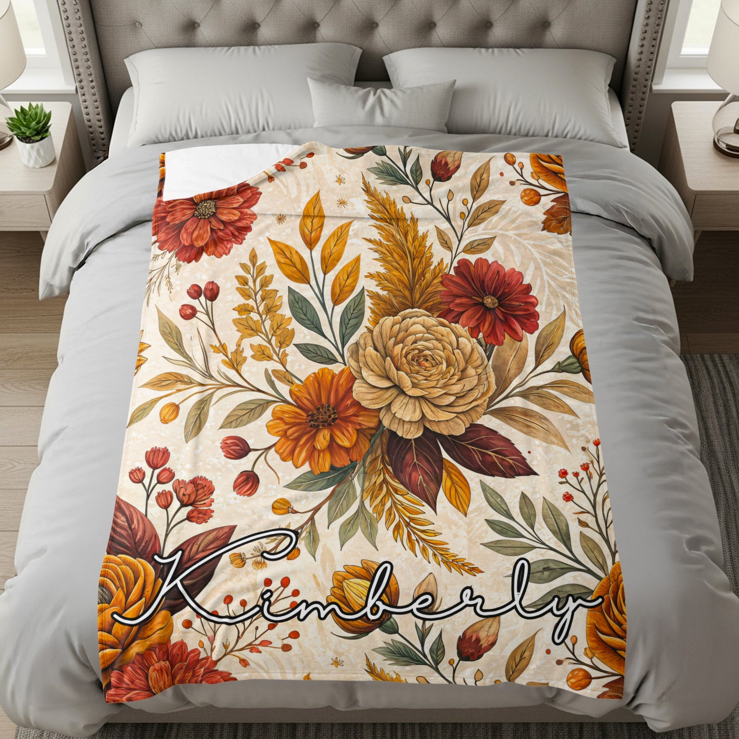 Personalized Floral Kimberly Blanket with Autumn Vibes
