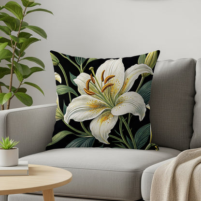 Elegant White Lily Floral Decorative Cushion Pillow