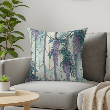 Wisteria Flowers Over Stained Glass Panels Pattern Throw Pillows - Walk Greener
