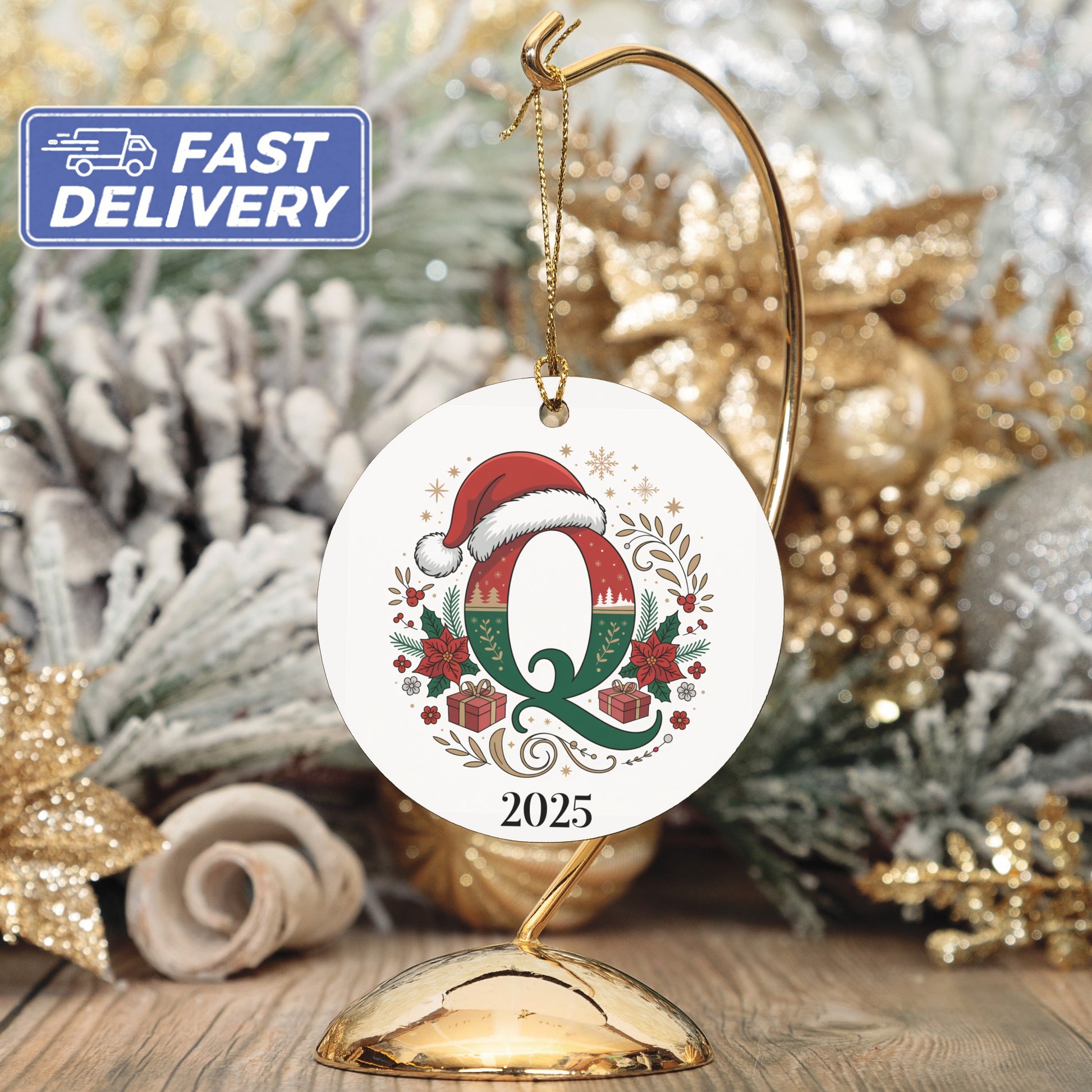 Christmas Letter Q Santa Hat Design 2025 Ornament product