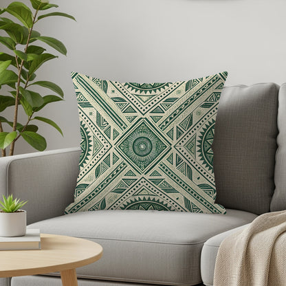 Geometric Pattern Green and White Throw Pillow Cover