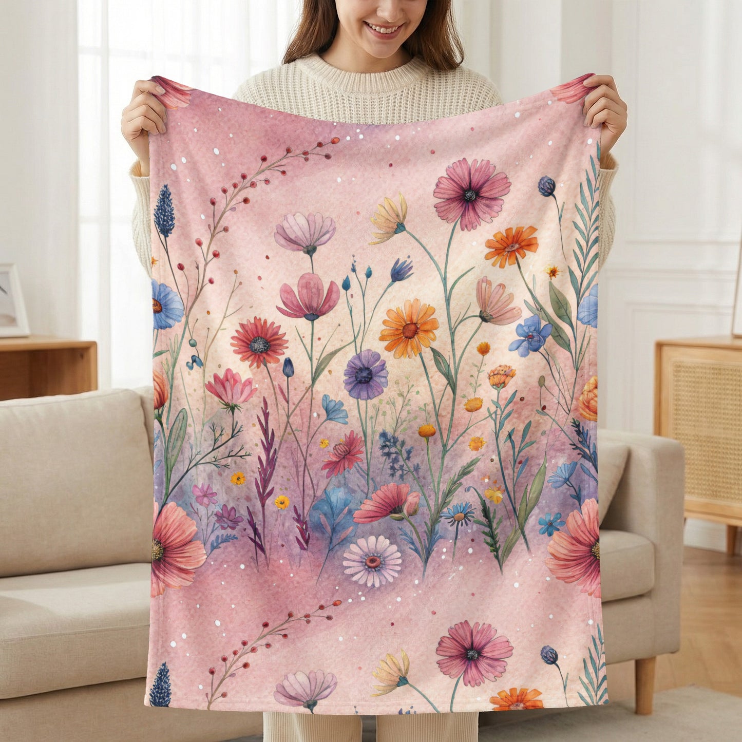 Floral Fantasy A Watercolor Dream Velveteen Plush Blankets - Walk Greener