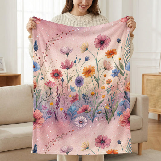 Floral Fantasy A Watercolor Dream Velveteen Plush Blankets - Walk Greener
