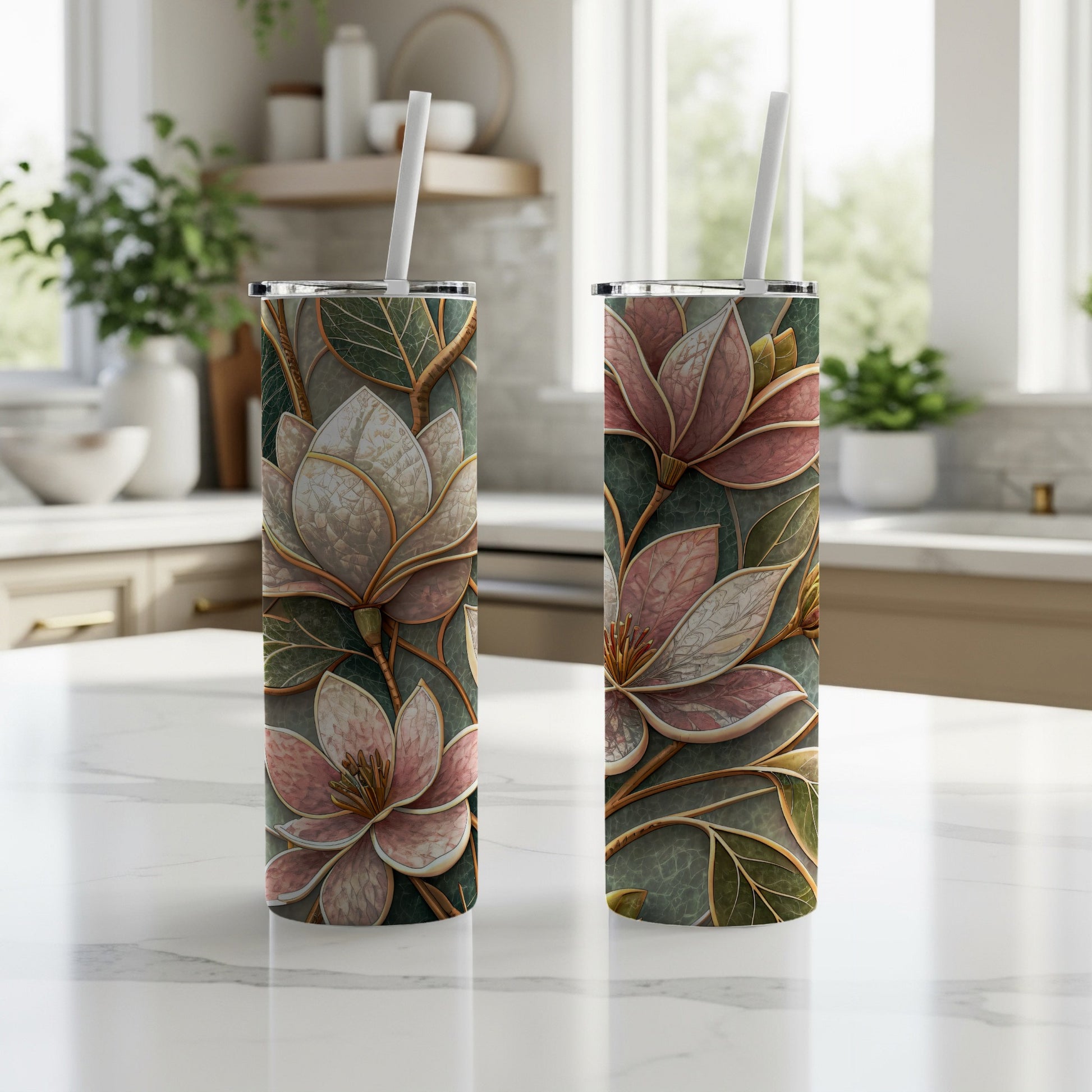 Magnolia Blossom Patterned Decorative Image Design for Tumblers 20 oz Skinny Tumbler - Walk Greener