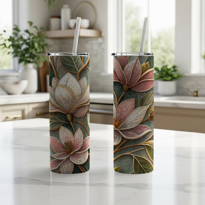 Magnolia Blossom Patterned Decorative Image Design for Tumblers 20 oz Skinny Tumbler - Walk Greener